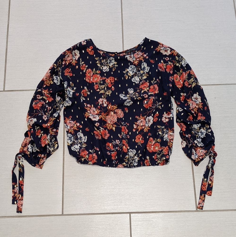 Navy blue blouse with flowers, size medium
